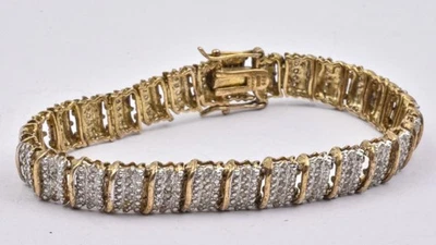 Brazalete moderno con placa de oro en plata de ley extraída 87 eslabones de diamante para dama 7,3" Foto 1 de 4
