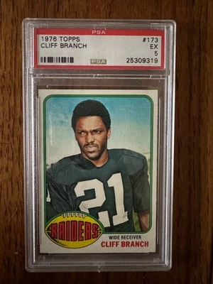 1976 TOPPS #173 CLIFF BRANCH OAKLAND RAIDERS HOF PSA 5 EX - Image 1 of 2