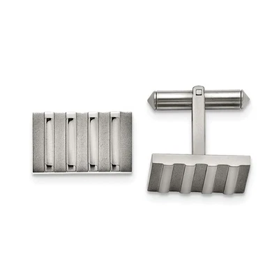 Men's Titanium Polished and Brushed Rectangular Striped Cuff Links - Image 1 of 4