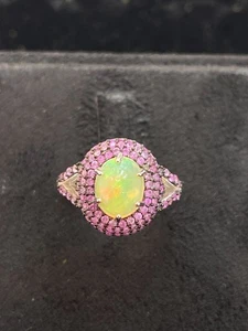 NATURAL FIRE OPAL 9X7 RUBY STERLING SILVER 925 RING - Picture 1 of 7