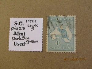 AUSTRALIA SG 40 KANGAROO 1/- DARK BLUE GREEN DIE 2b WMK 3/SG No.6 WMK - Picture 1 of 1