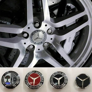 4x Mercedes 75mm Stern Emblem Schwarz Silber Nabendeckel Radkappen Felgendeckel - Bild 1 von 33