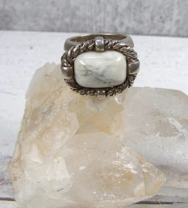 Sterling Silver White Howlite Michael Dawkins Statement Rope Border Ring 4.25 - Picture 1 of 7
