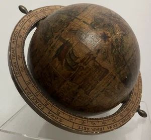 Wooden Globe Small Handle Rustic Look Handheld Degrees Brown Map -one rip- - Picture 1 of 11