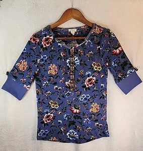 Sundance Catalog Blue Embroidered “Fayette Floral Henley” XS New With Tags  - Picture 1 of 6