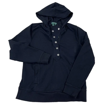 Lauren Ralph Lauren Hoodie Women Medium Black Snap Henley Sweater Pullover LRL Foto 1 de 4