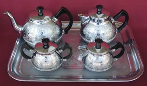 USSR 1967 Nickel TEA SET 5 pcs. ROCKET Cosmonaut SICKLE HAMMER Vintage Agitation - Picture 1 of 12
