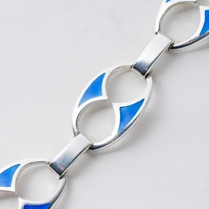 Silber Armband 18 cm 900 Gliederarmband Blau 35,36 g - Bild 1 von 9