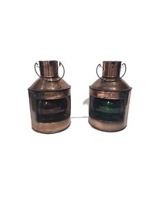 Port Starboard Ship Nautical Navigation Copper  Green Red Lamps Lanterns  Pair