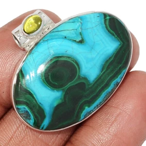 13g Natural Malachite In Chrysocolla & Peridot 925 Silver Pendant CP64968 - Picture 1 of 1