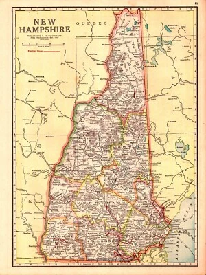 Antique 1925 New Hampshire Map-Electric Lines, Railroads & Highways-Dual-Sided - Image 1 of 2