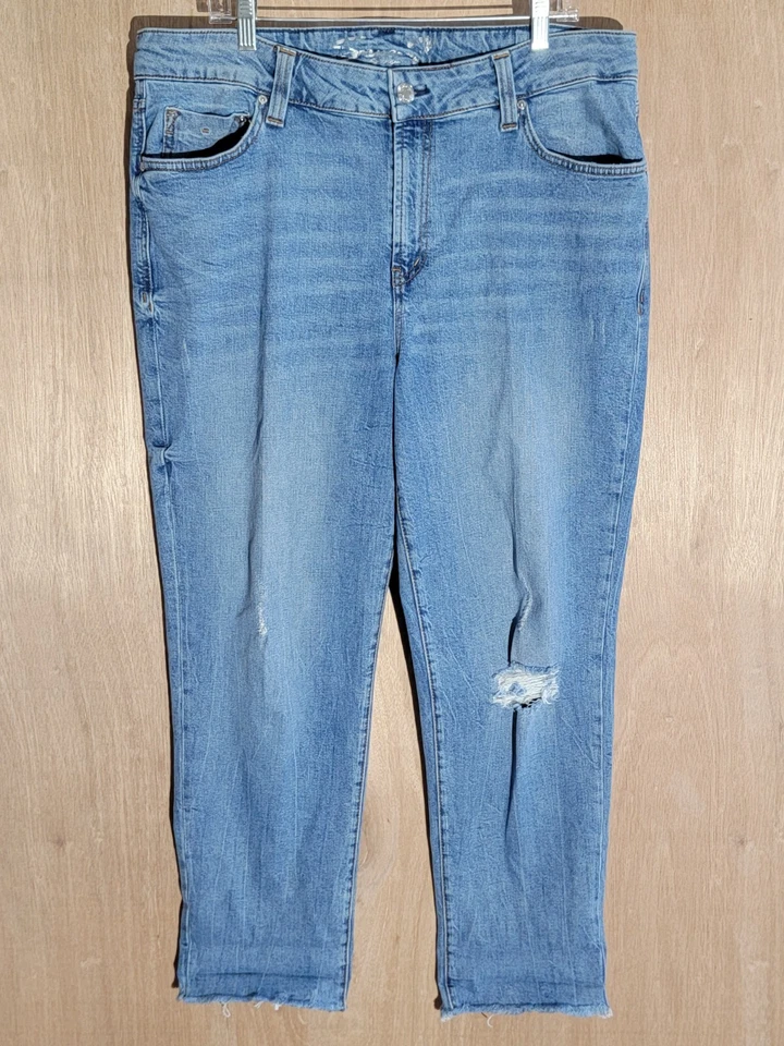 Seven7 Jeans Mujer Talla 16W Marilyn Boyfriend Desgastado Elástico Deshilachado Dobladillo Azul Foto 1 de 4