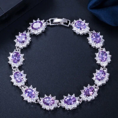 Women Gorgeous Silver Plated Multicolor Cubic Zirconia Sunflower Tennis Bracelet - Image 1 of 4