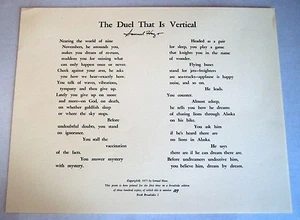1975 LTD ED. Broadside SIGNIERT von SAMUEL HAZO - DAS DUELL, DAS VERTIKAL IST - Bild 1 von 1