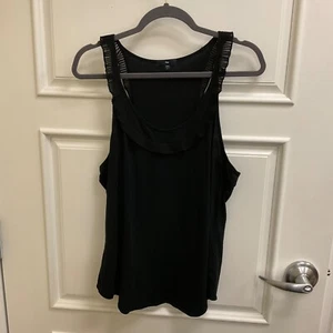 Gap Black Tank Top Women's Sz L Ruffle Trim Sleeveless Pullover Scoop Neck - Picture 1 of 10