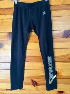 Nike Black Just Do It Leggings Girls Pants Size L 12/13 - Picture 1 of 2