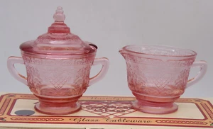 Vintage Style Sweetheart Glass Pink Depression Creamer & Sugar Set Original Box - Picture 1 of 6