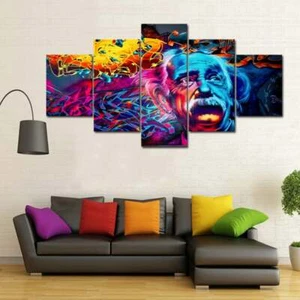 Multi Panel Print Einstein Psychedelic Canvas 5 Piece Wall Art Cannabis Pot Weed - Picture 1 of 11