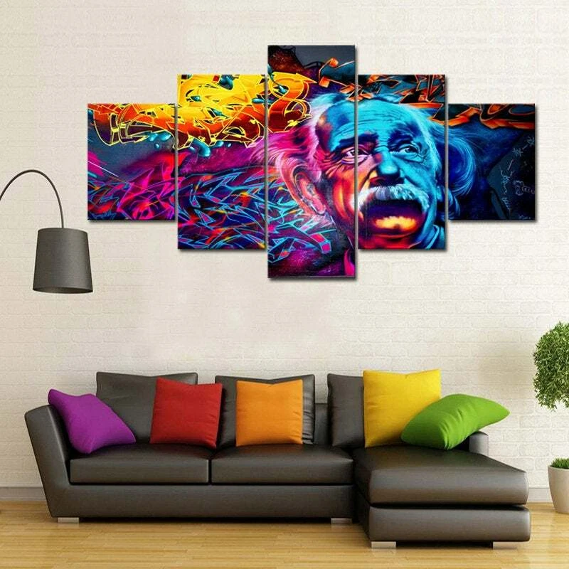 Multi Panel Print Einstein Psychedelic Canvas 5 Piece Wall Art Cannabis Pot Weed - Image 1 of 4