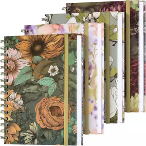 A5 Lined Spiral Notebook, 4 Pack, Hardcover Journal with 2 Pockets, 160 Pages - Picture 1 of 12