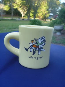LIFE IS GOOD Yellow Cup Mug Man Chillin' in Adirondack Chair Do What You Like - Picture 1 of 2