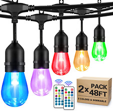 2-Pack 48FT Outdoor RGB String Lights, Cafe LED String Light with 30+5 Shatterpr