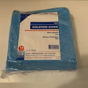 DUKAL 10-Pk Isolation Gown Protect Safety Disposable Blue Gowns Non-Med - Picture 1 of 4
