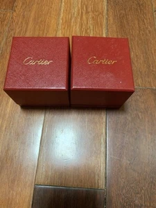 2 Vtg Cartier Single Ring Presentation & Outer Box Gold Trim White lining 4"x4" - Picture 1 of 5