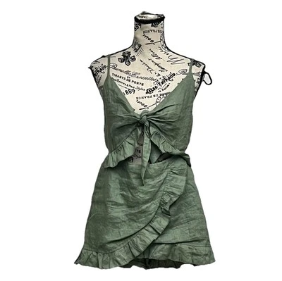 Mameluco con Volantes Verde Oliva SEEK The Label Playa Costero Lino Festival S Boho Foto 1 de 4