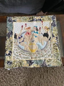 27 x 27”inch women toasting in a hot tub homemade quilt 🔥BEAUTY!🔥🟢 - Picture 1 of 5