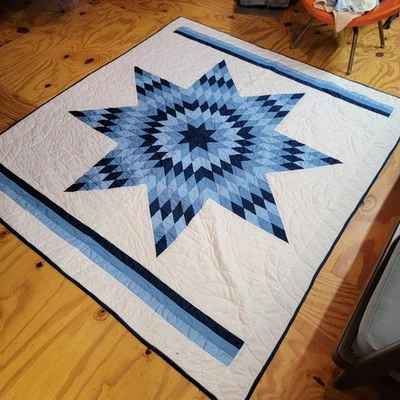 Edredón Lone Star 80x73 vintage hecho a mano azul retazos tiro completo/queen Foto 1 de 4