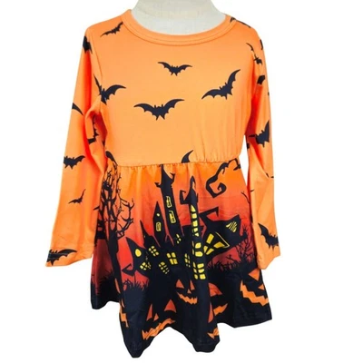 Girls 2T Halloween Long Sleeve Dress & Leggings Set Bats & Haunted House Print - Image 1 of 4