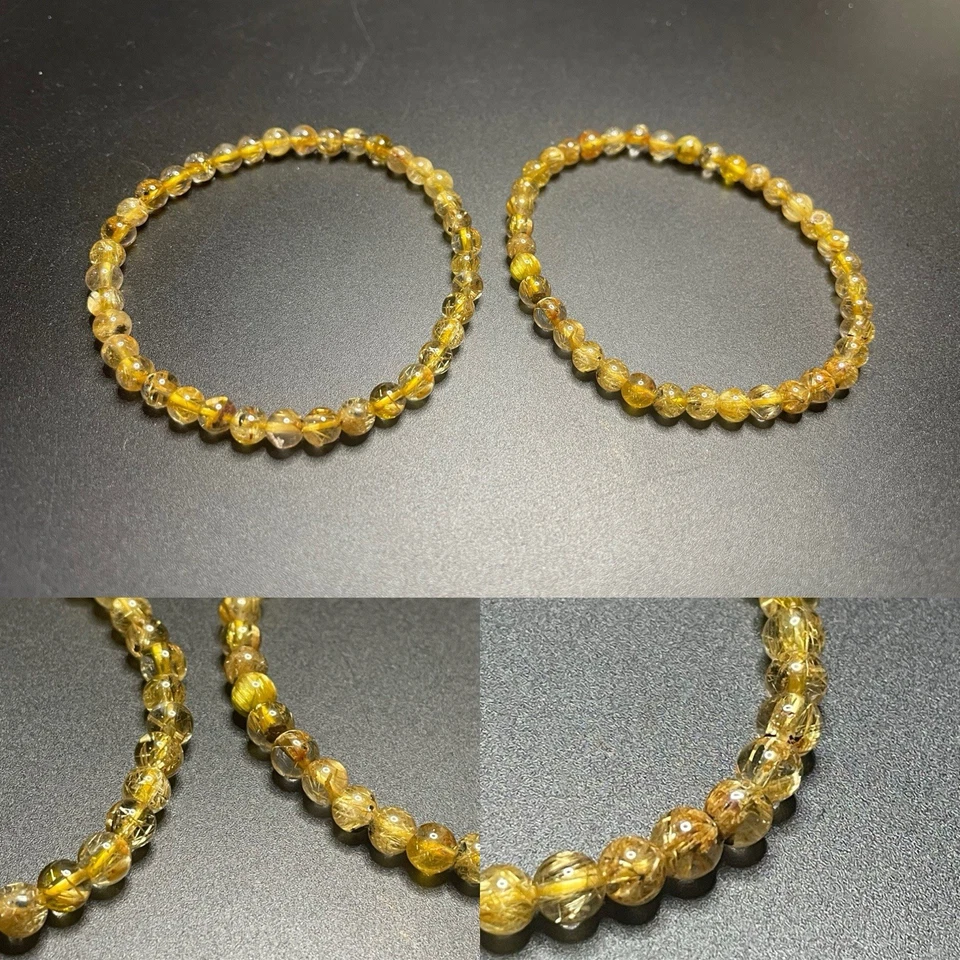 Pulsera de cuentas redondas de cristal de cuarzo rutilado oro natural de 5 mm AAAAA Foto 1 de 4