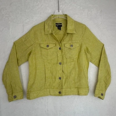 JNY Jones New York Women Linen Button Down Jacket Shacket Chartreuse Size M - Image 1 of 4