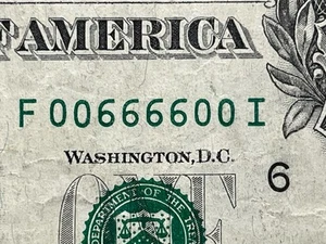 2013FW $1 Note True Binary Radar Quad Doubles Invertible Serial Number! 00666600 - Picture 1 of 4