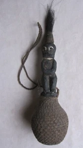 Very Old African Primitive Bottle With Stopper 12" Tall Including Hair GC - Picture 1 of 6