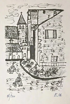Else Meyer (1903-XX): Orig.-Lithographie: Szene in Regensburg, 1973, signiert - Bild 1 von 2