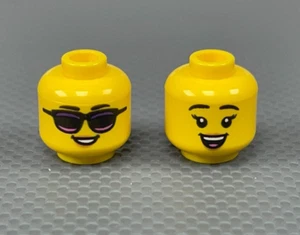 LEGO Minifigur weiblicher Kopf schwarze Augenbrauen Pfirsichlippen lila & rosa Sonnenbrille - Bild 1 von 4