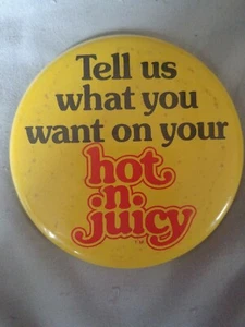 Vintage Enamel Pin 70's 80s Novelty Hot N Juicy Cute Retro Rock Roll collar 3.5" - Picture 1 of 4