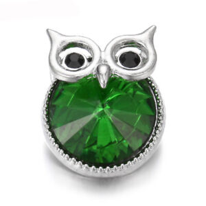 10X Cute Owl Crystal Chunk Charm Snap Button Fit 18mm Drill Noosa Jewelry Lots