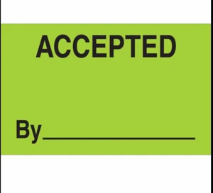 "Accepted By" Label, 1 1/4" x 2", Fluorescent Green, 500/Roll - Picture 1 of 1