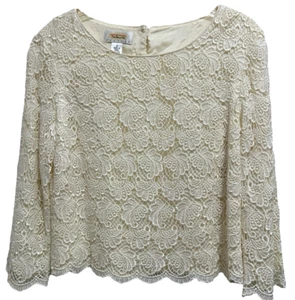 Talbots Petite Size 2 Ivory Lace Crop Top 3/4 Sleeve Wedding Event LNC - Picture 1 of 6