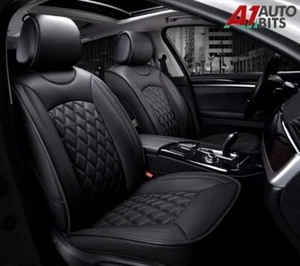 All Black Quilted Diamond PU Leather Front Seat Covers For Vw Golf Polo Passat - Picture 1 of 3