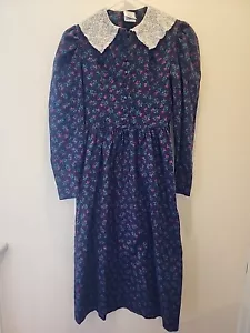 Abito Cottage Vintage LAURA ASHLEY, Lungo Lana Cotone Pizzo Collo Floreale - Foto 1 di 13