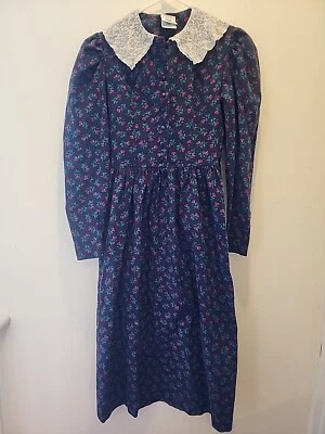 Vintage LAURA ASHLEY Cottage Dress, Long Wool Cotton Lace Collared Floral - Image 1 of 4