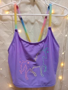 Cat & Jack Girls XL 14 Purple Unicorn Swimsuit Tankini Rainbow Graphic Fantasy - Picture 1 of 9