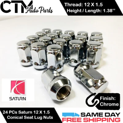 24 PIEZAS TUERCAS DE RUEDA SATURN CROMADAS 12X1,5 ABULTAMIENTO BELLOTA ASIENTO CÓNICO AJUSTE SATURN Foto 1 de 2
