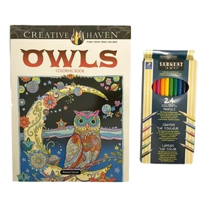 Creative Haven Owls Coloring Book Sargent 24 Colored Pencils Bundle - Picture 1 of 3