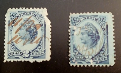 SCOTT $ R152 - SET OF 2 LIBERTY REVENUE  USED 2 CENT STAMPS - F / G CONDITION - Image 1 of 4