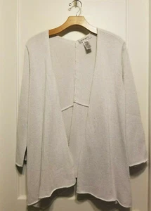 Nine West Open Front Cardigan Sweater Silver White, Cotton Blend, Size L, NWT - Picture 1 of 11